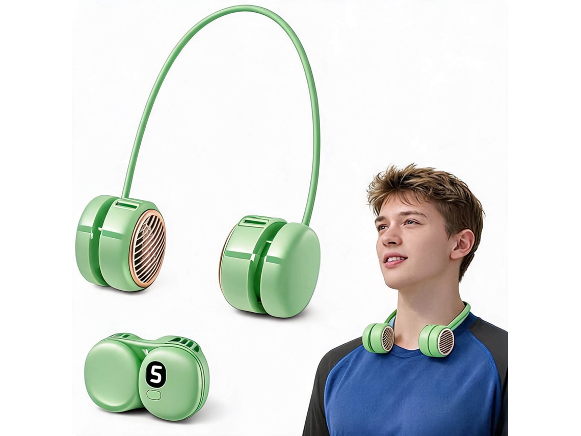 Ventoinha de Pescoço HENTEN HOME sem pás, 5 velocidades, silicone flexível, 360°, verde