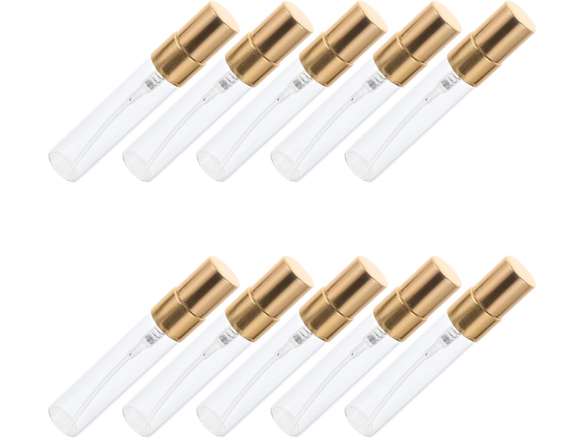 Conjunto de 10 frascos de perfume de vidro de 5ml com borrifador de alumínio.