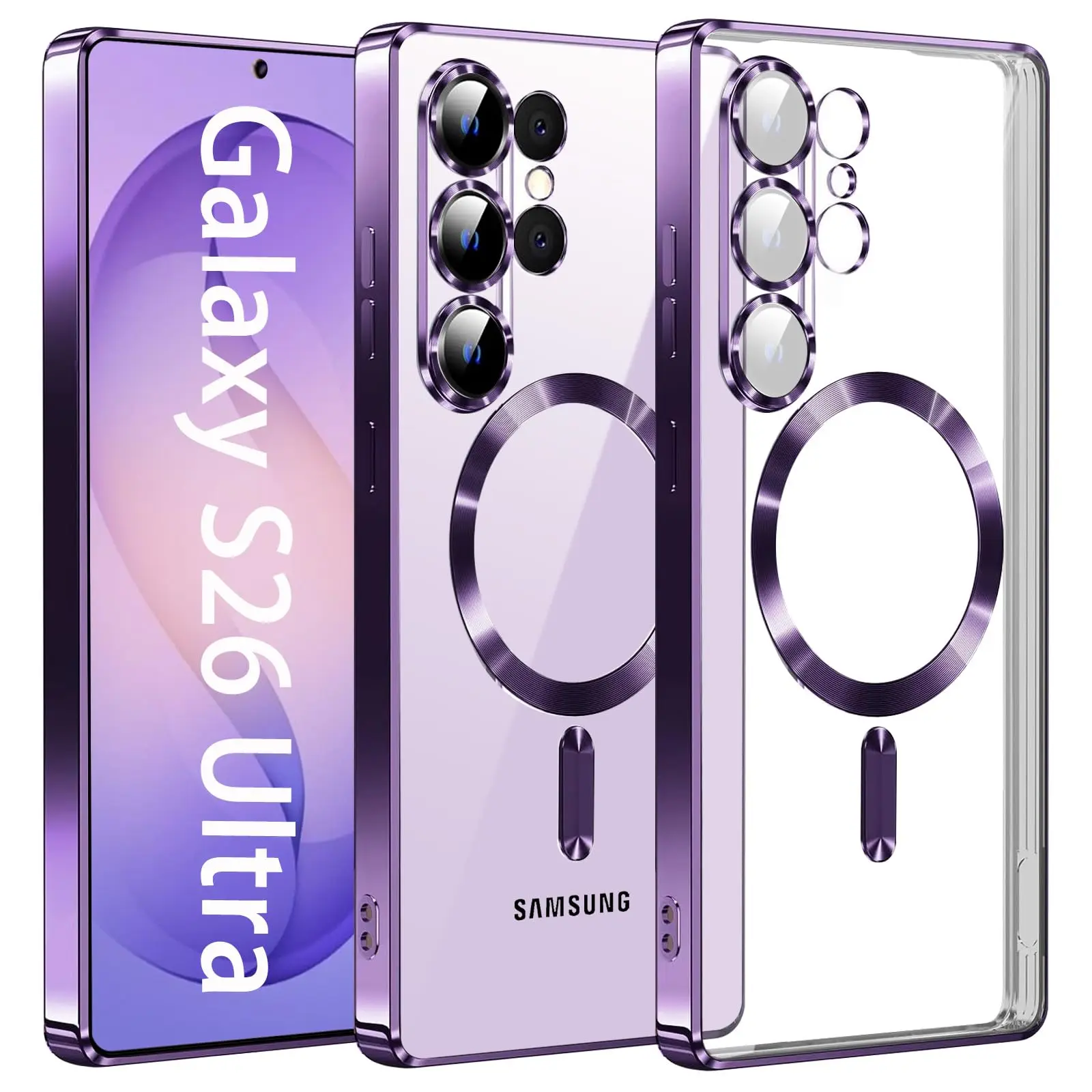 Capa Magnética Ultrafina E Transparente À Prova De Choque Para Samsung S26 Plus (roxa).