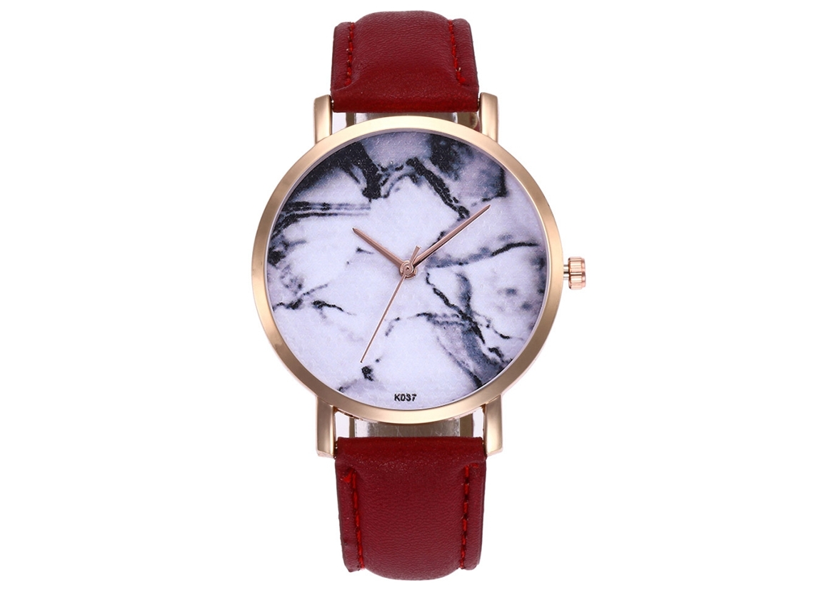 Reloj De Cuarzo De Pareja Con Correa De Cuero Pu, Dial Redondo, Diseño Personalizado (rojo)