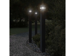 Vidaxl Candeeiro Chão P/ Exterior C/ Sensor 3 Pcs 110cm Alumínio Preto