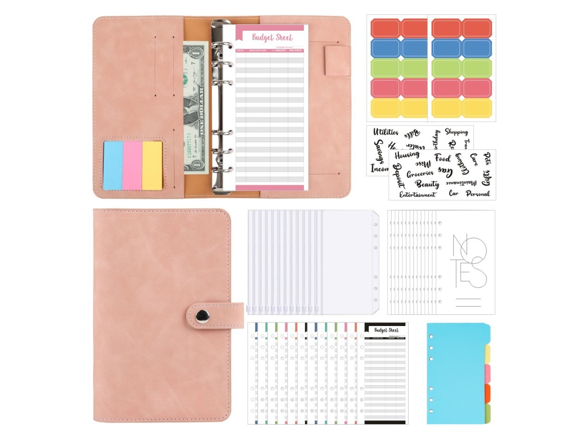 Conjunto Dousha Rosa, Caderno De Folhas Soltas A6 Com Clipe, Revestido Em Couro Pu Macio, Dinheiro