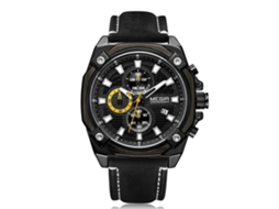 Reloj Hombre Megir De Moda Impermeable Correa De Cuero Analógico De Cuarzo Negro