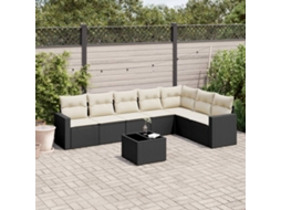 Vidaxl 8 Pcs Conjunto Sofás De Jardim Com Almofadões Vime Pe Preto