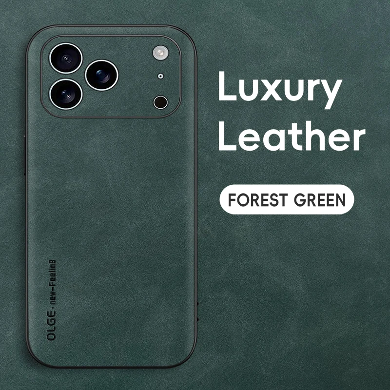 Capa Para Iphone (verde, Modelo Iphone 15) Em Couro Genuíno De Ovelha Resistente A Impactos.