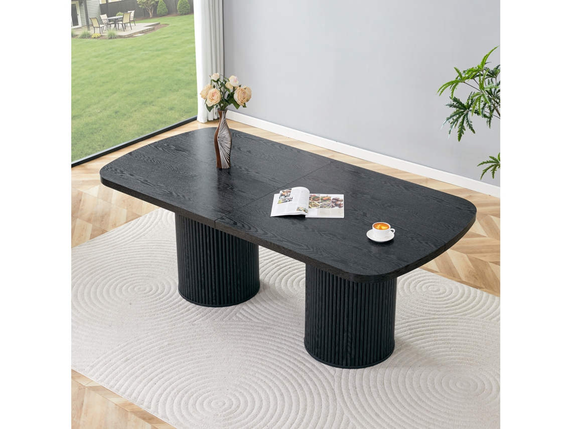 Mesa Redonda que Vira Oval, Tampo Preto/nogueira, Pés de Metal Dourado, Compacta para Cozinha e Sala SUNJOY