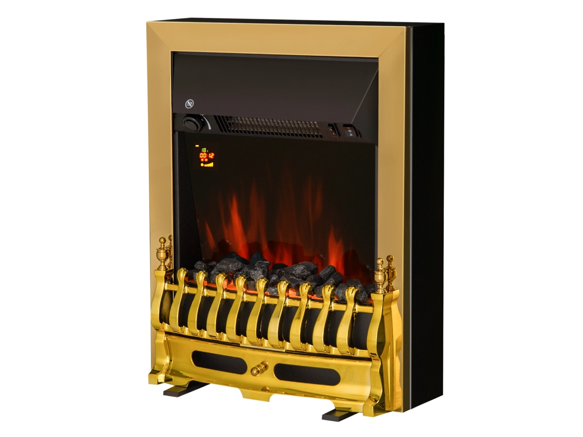 Lareira Elétrica Ouro 48,2x18,5x59,2 Cm Embutida Ou Piso 1000/2000 W Metal Plástico