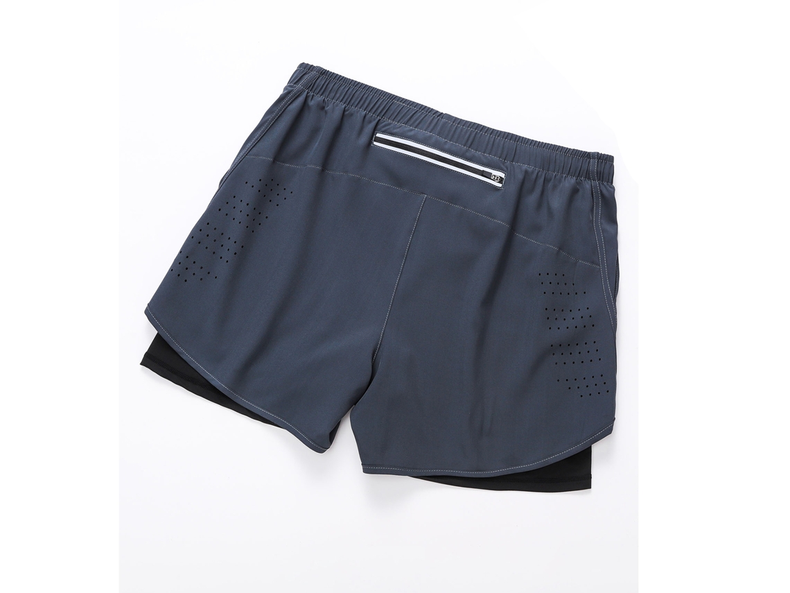 Bermudas Esportivas Masculinas 2 Em 1 Com Camada Interna Bolso Zipper Secagem Rápida Para Corrida Treino