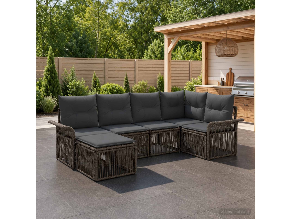 Vidaxl Conjunto De Sofá De Jardim 6 Unid. Cinzento Vime Pe