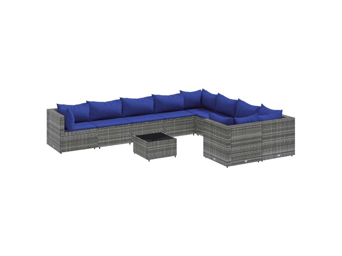 Conjunto de 10 Pcs Sofás de Jardim com Almofadões Vime Cinzento MAISON EXCLUSIVE