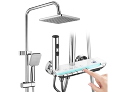Coluna De Duche De Design Cromado Com Led E Visor Digital, Conjunto Completo Com Prateleira De Armazenamento Em Latão