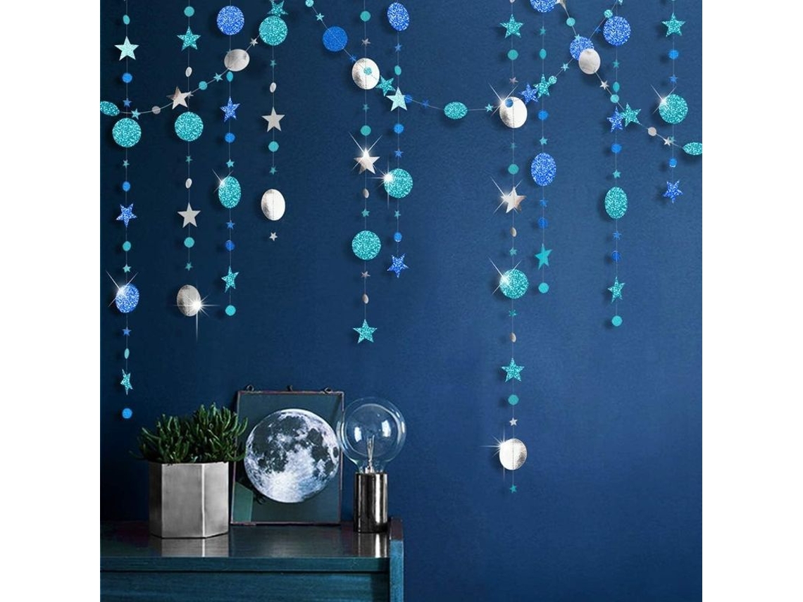 Kit De Guirnalda De Puntos Circulares Plata Azul Hielo Para Decoración De Fiesta Estrella Brilla Azul Marino