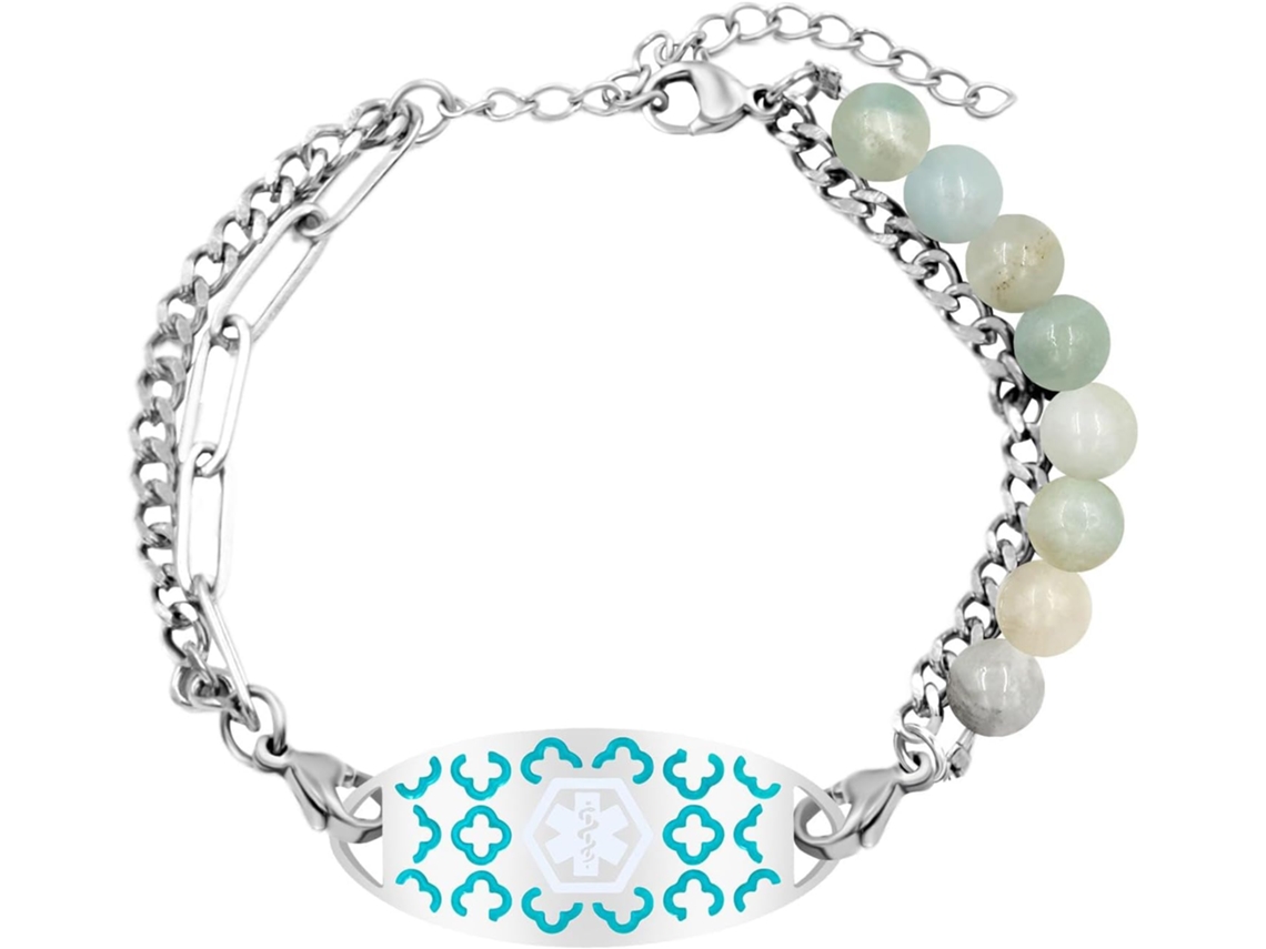 Pulseira de identificação médica com cordão, aço inoxidável Flow, pulseira de compressão ajustável.