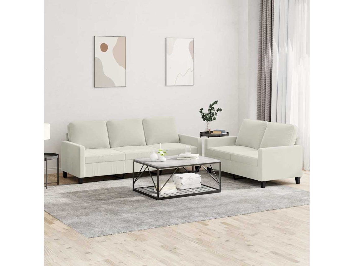 Vidaxl 2 Pcs Conjunto De Sofás Com Almofadões Veludo Cor Creme