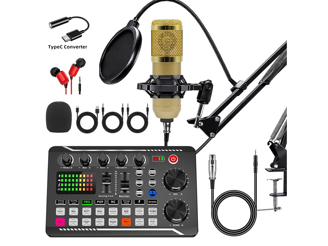 Kit De Microfone Eifson F998 Com Microfone Condensador, Braço Articulado E Filtro Pop - Dourado