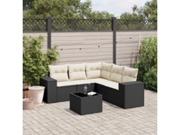 Vidaxl 6 Pcs Conjunto Sofás De Jardim C/ Almofadões Vime Pe Preto