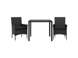 Conjunto de 3 Jantares Jardim com Almofadões Vime Pe/vidro Preto MAISON EXCLUSIVE