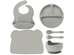 Prato De Bebê 6 Em 1, Talheres Infantis De Silicone Com Jogos Americanos  (cinza)