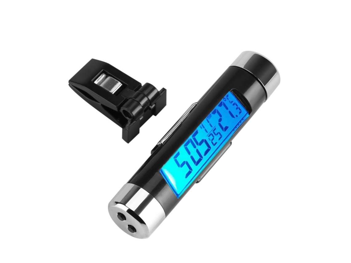 Termômetro Digital Com Relógio Para Carro Clip-on Com Luz De Fundo Azul Lcd Automotivo
