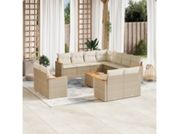 Conjunto de 12 Sofás para Jardim com Almofadões Vime Pe Bege Dkd Home Decor