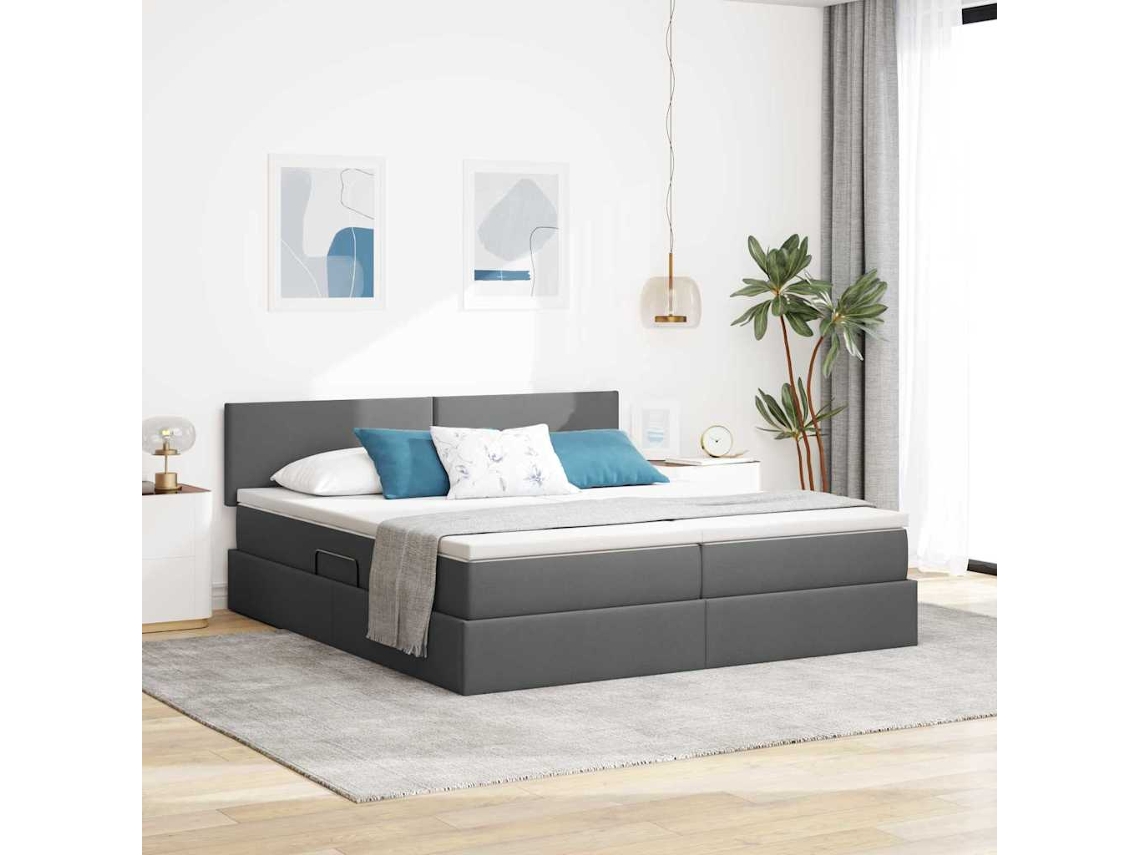 Vidaxl Cama De Armazenamento Led Com Colchão Cinzento-escuro