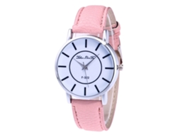 Reloj De Pareja De Cuero Moda Dial Redondo Reloj De Pulsera Cuarzo Rosa