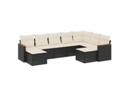 Conjunto de 9 sofás de jardim com almofadões Vime Pe Preto MAISON EXCLUSIVE (9 peças)