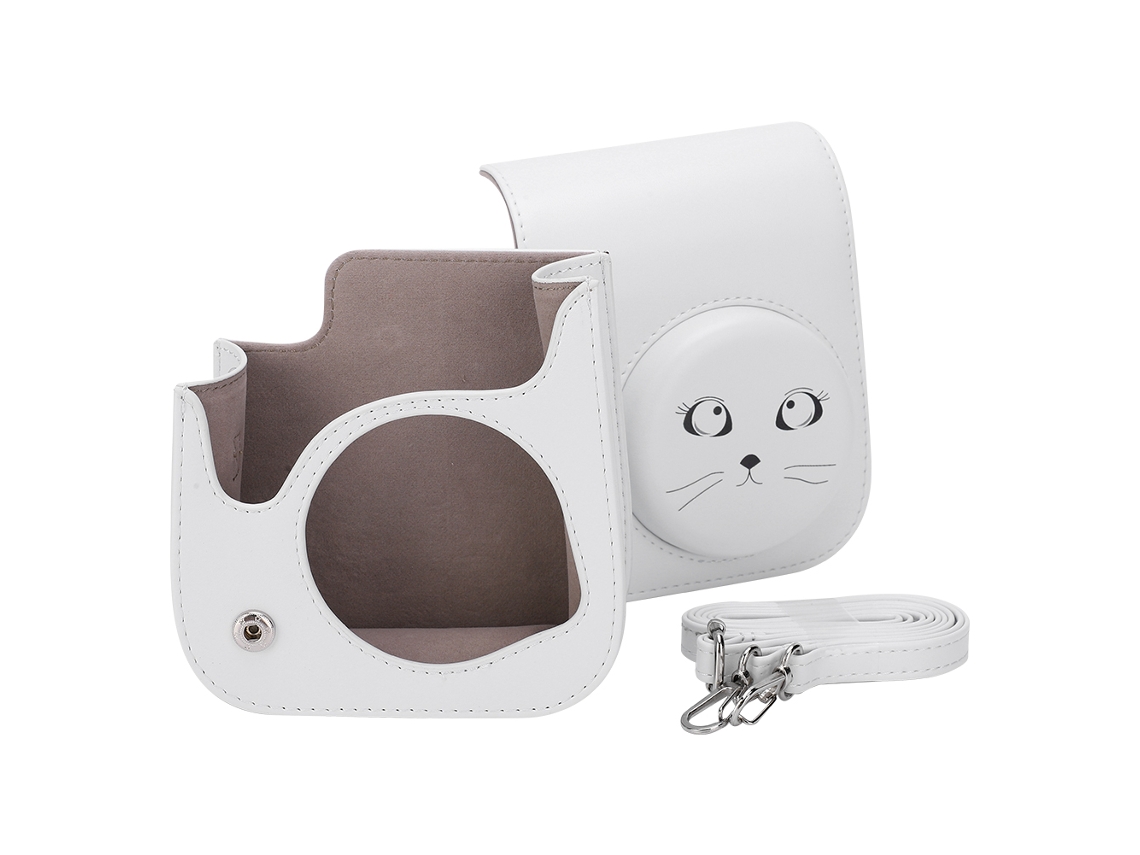 Bolsa De Cámara Vintage De Pu Bandolera Para Cámara Mini11 Almacenamiento Gris Blanco Gato Ojo Grande