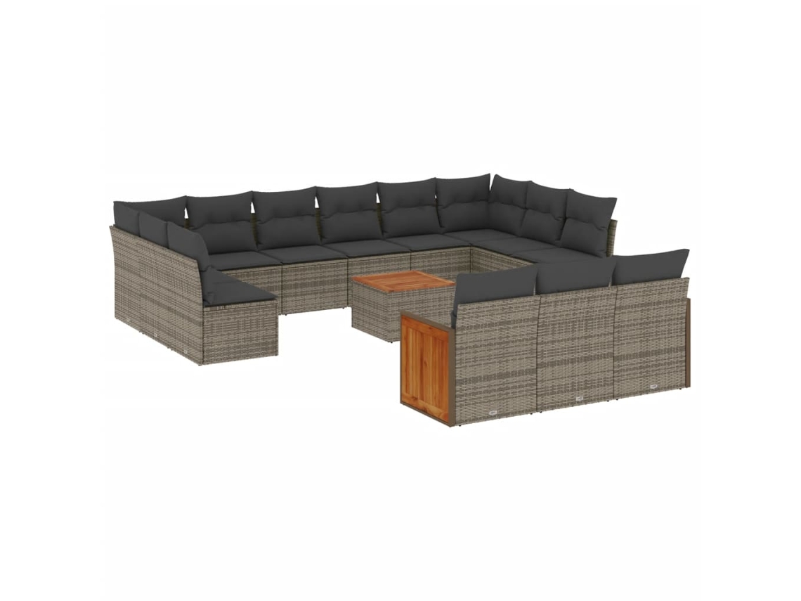 Conjunto de 14 Sofás P/ Jardim C/ Almofadões Vime Pe Cinzento MAISON EXCLUSIVE (14 pcs)