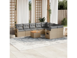 Vidaxl 10 Pcs Conj. Sofás Jardim C/ Almofadões Vime Pe Bege Misturado