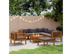 Vidaxl 8 Pcs Conjunto Lounge De Jardim Com Almofadões Acácia Maciça