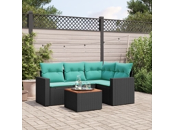 Vidaxl 5 Pcs Conjunto De Sofás P/ Jardim C/ Almofadões Vime Pe Preto