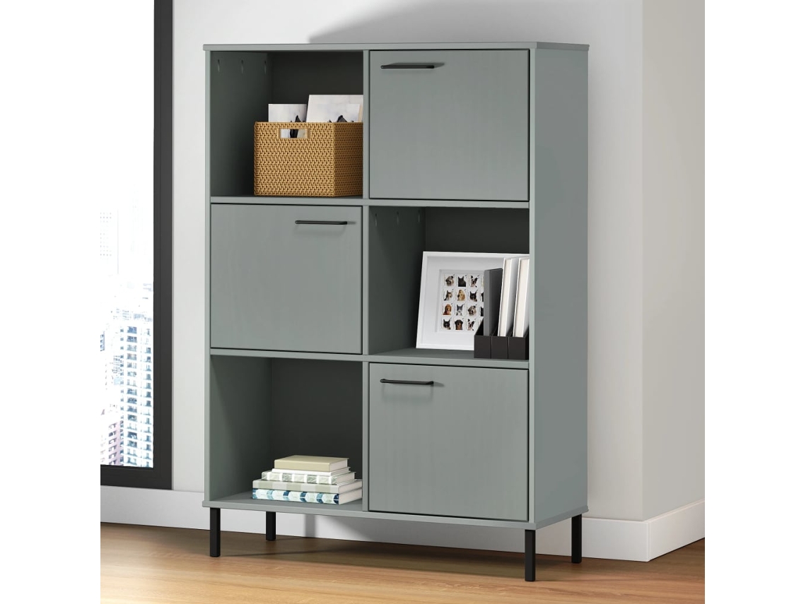 Vidaxl Estante C/ Pernas Metal 95x35x128,5cm Madeira Maciça Oslo Cinza
