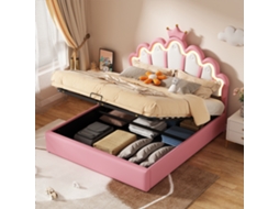 Cama Princesa 140x200 Com Led E Cabeceira Coroa Rosa