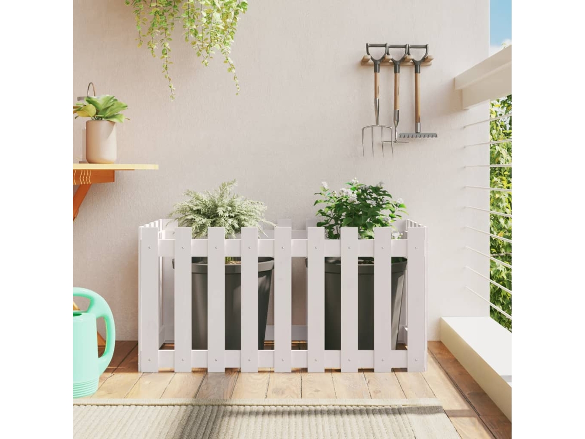 Vidaxl Canteiro Elevado Design Cerca 100x50x50 Cm Pinho Maciço Branco