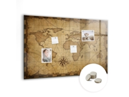 Quadro De Vidro Magnético Mapa Mundi Vintage Para O Quarto Das Crianças Espelharte (90x60 Cm)