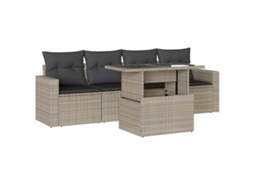 Conjunto de 5 Sofás Jardim com Almofadões Vime Pe Cinzento Claro MAISON EXCLUSIVE (5 pcs)