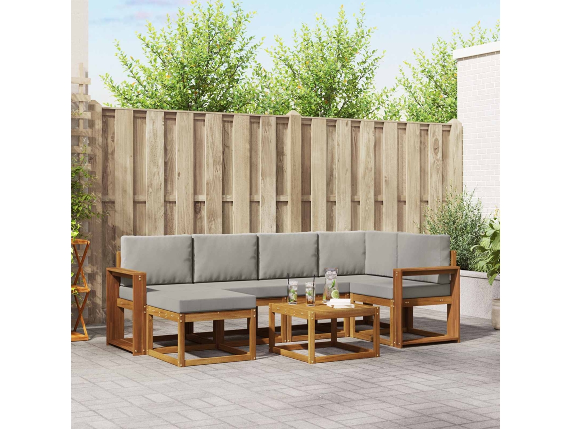Vidaxl Conjunto De Sofás Para Exterior 7 Pcs Cinza Natural E Claro
