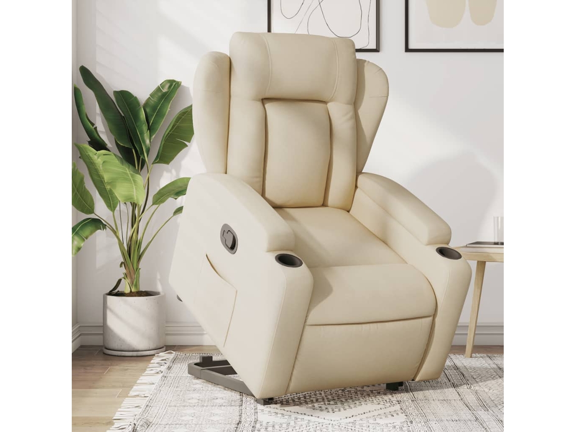 Vidaxl Poltrona Reclinável Elevatória Tecido Cor Creme