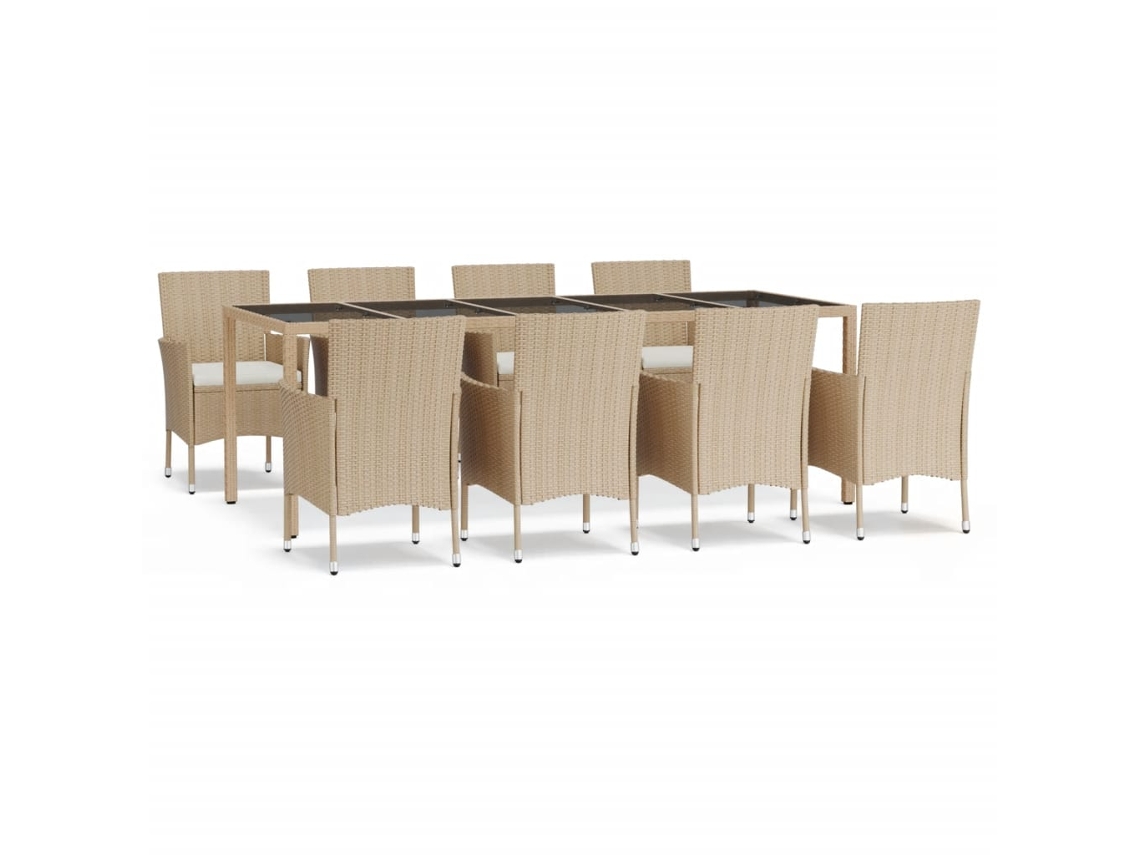 Maison Exclusive - 9 Pcs Conjunto De Jantar P/ Jardim Com Almofadões Vime Pe Bege