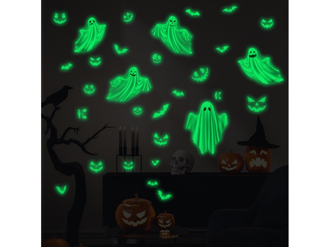 Ats 3 Piezas de Adhesivos Luminosos de Fantasmas Y Murciélagos para Halloween, Calcomanías Brillantes En La Oscuridad para Fiesta de Halloween