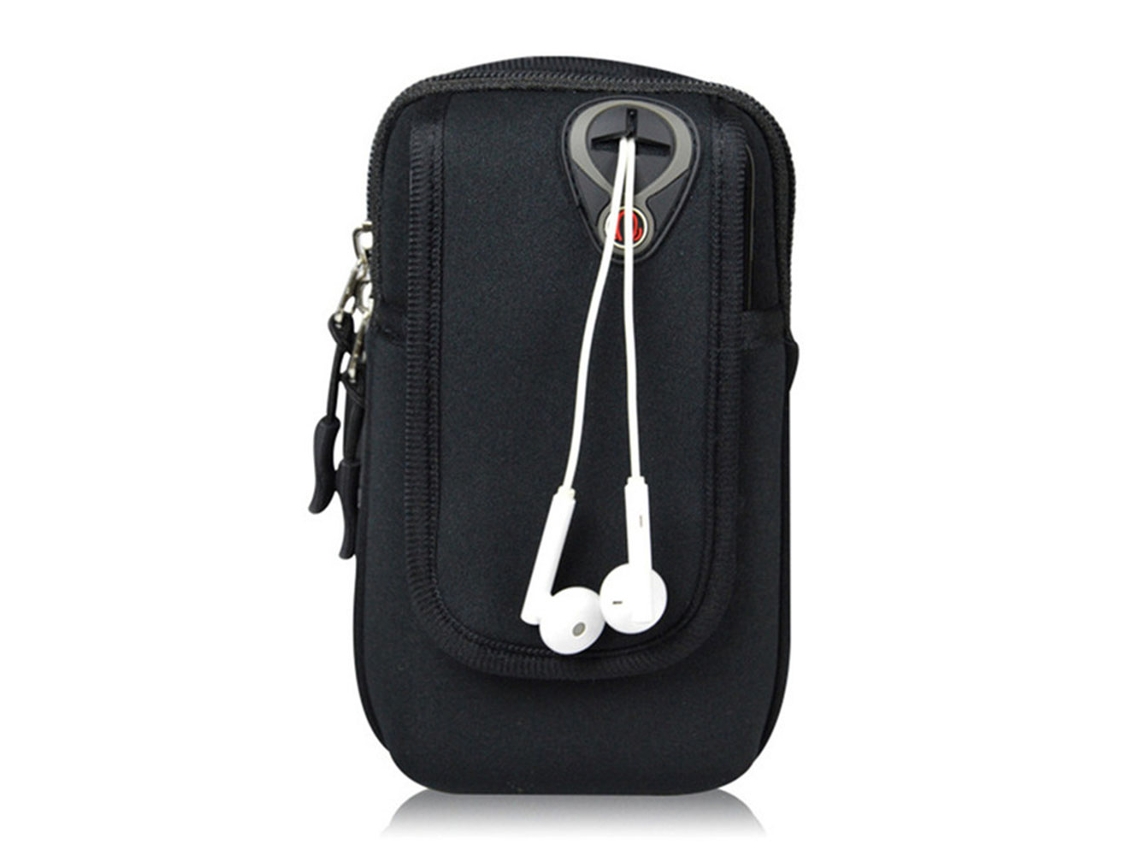 Bolsa De Braço Impermeável Para Esportes E Fitness Com Entrada Para Fone De Ouvido, Cor Preta Premium.