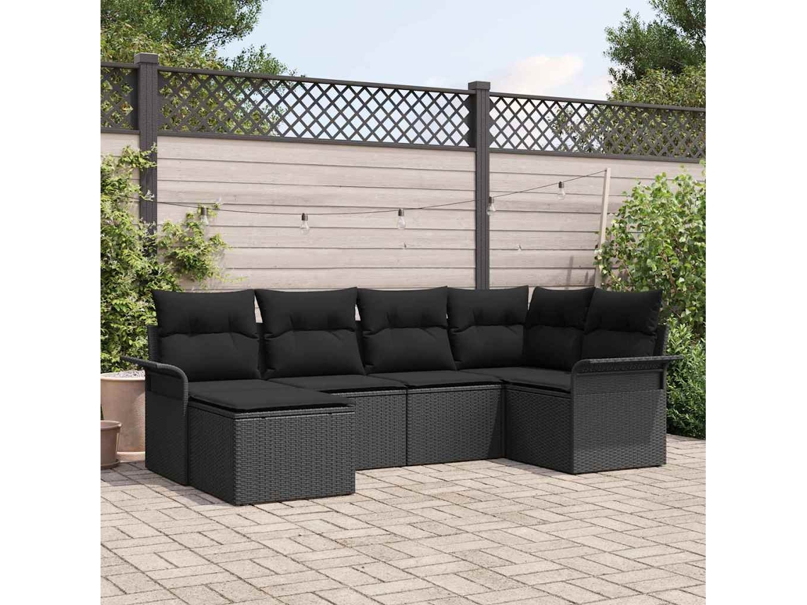 Vidaxl Conjunto De Sofá De Jardim 6 Unid. Preto Vime Pe