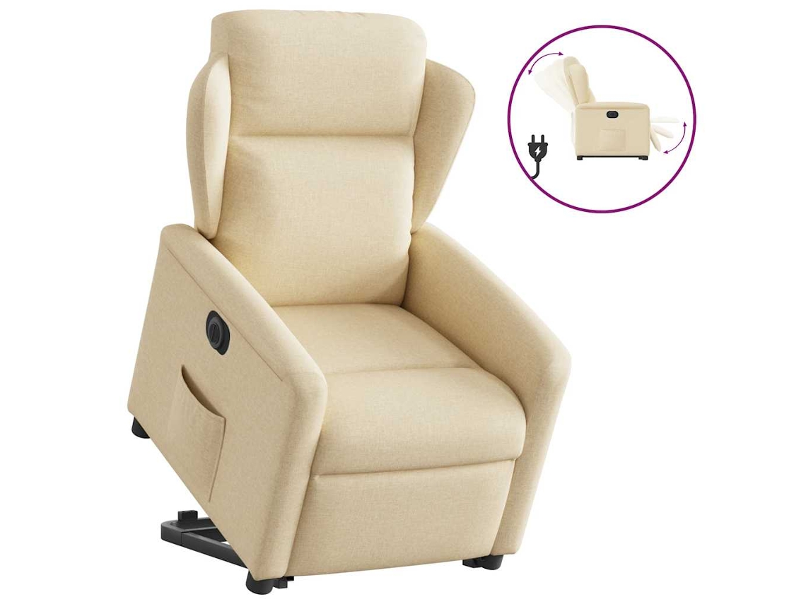 Vidaxl Poltrona Reclinável Elevatória Elétrica Tecido Cor Creme