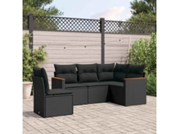 Vidaxl 5 Pcs Conjunto Sofás De Jardim Com Almofadões Vime Pe Preto