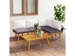 Vidaxl 5 Pcs Conjunto Lounge De Jardim Com Almofadões Acácia Maciça