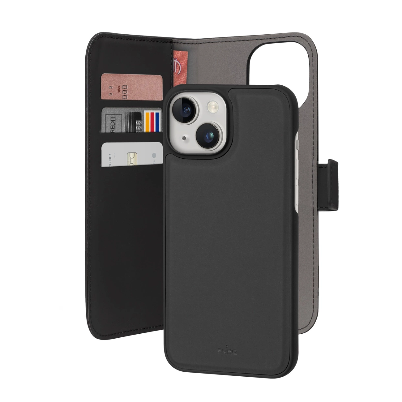 Capa Puro Wallet Destacável Para Iphone 15 Z Para Magsafe 2 Em 1 Com Carteira