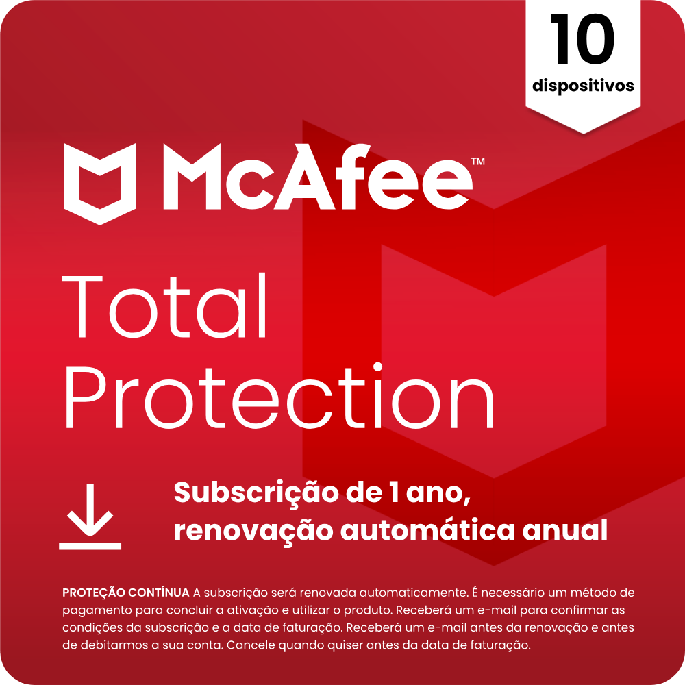 Software MCAFEE Total Protection (10 Dispositivos - 1 ano - PC, Mac, Smartphone e Tablet - Formato Digital)
