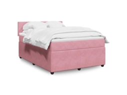 Vidaxl Cama Com Molas/colchão 140x200 Cm Veludo Rosa