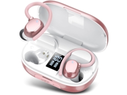 Fones Esportivos ZYBLSSBB rosa, Bluetooth 5.3, 128h, tela LED, 4 microfones, IPX7, ganchos